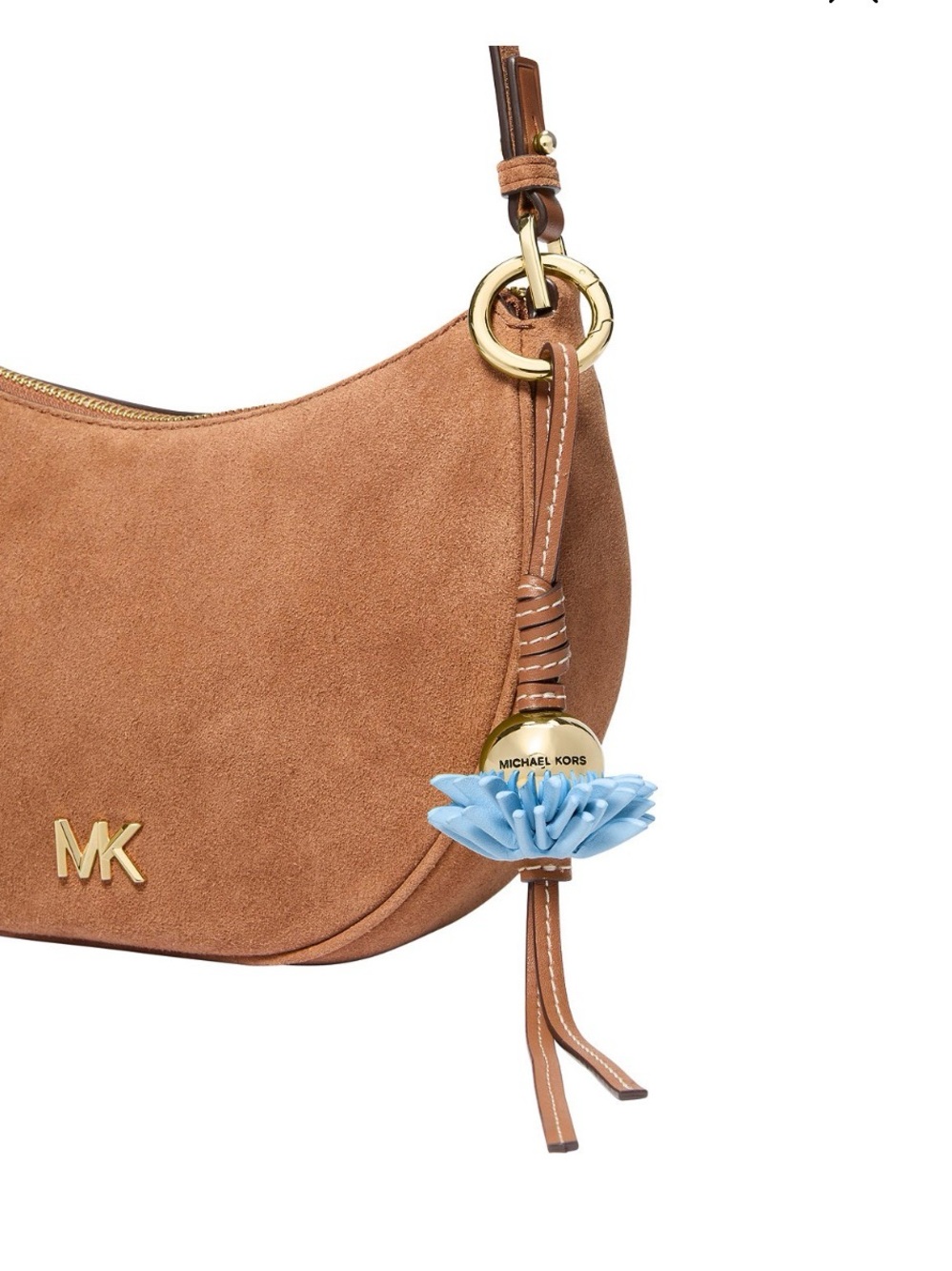 Michael Kors Leather Tassel Charm with Gold Accent & Blue Flower - Picture 1 of 5
